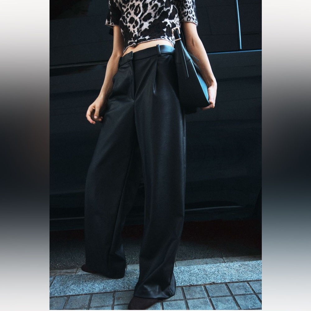 H&M Black faux leather pants size 18